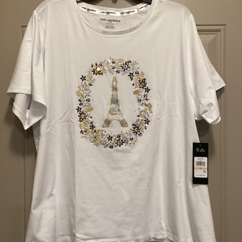 KARL LAGERFELD PARIS Plus Size Paris Logo Short Sleeve T-Shirt, size 2X - Picture 4 of 12